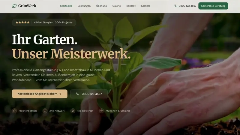 GrünWerk Gartenbau – Webdesign-Projekt für einen Gartenbaubetrieb